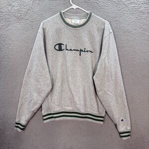 Vintage Champion Reverse Weave Sweatshirt Adult Medium Gray Green Ringer 90s Y2K